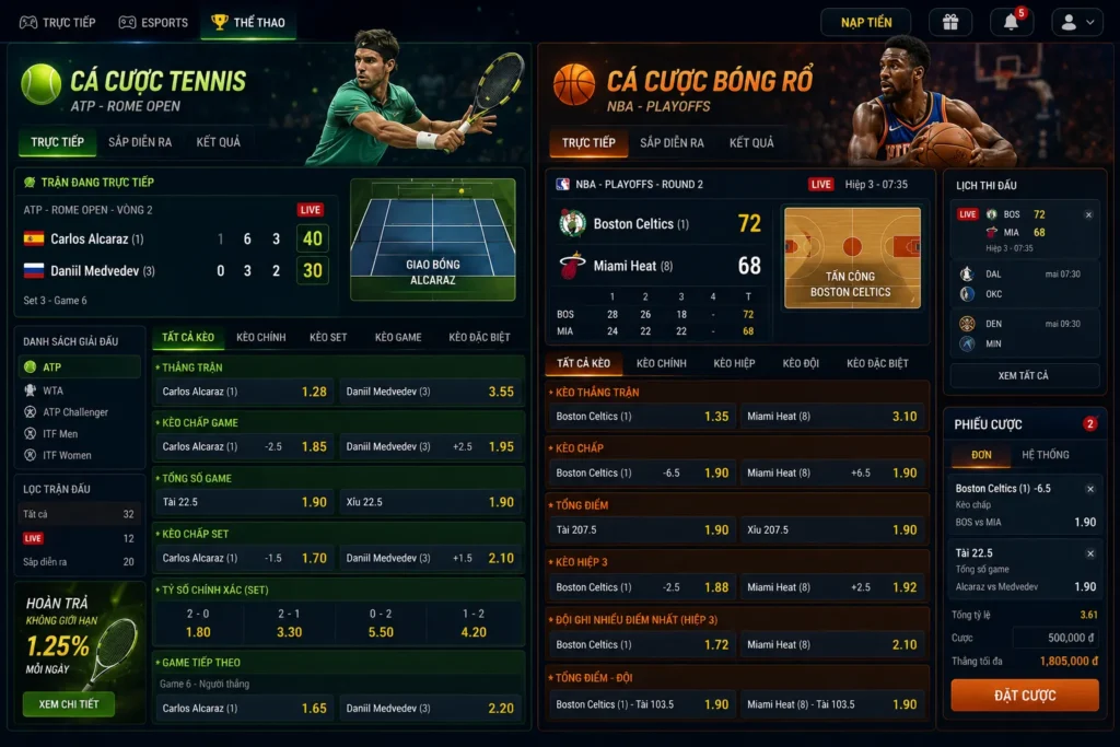 Thể Thao 22 Tennis và NBA mang đến nhiều lựa chọn cược hấp dẫn tại SV77