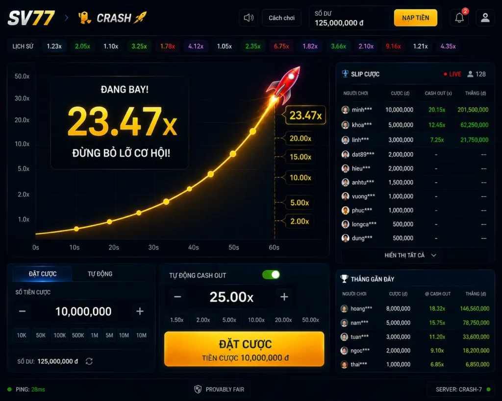 Crash 15 Giao diện đặt cược Crash Online hiện đại