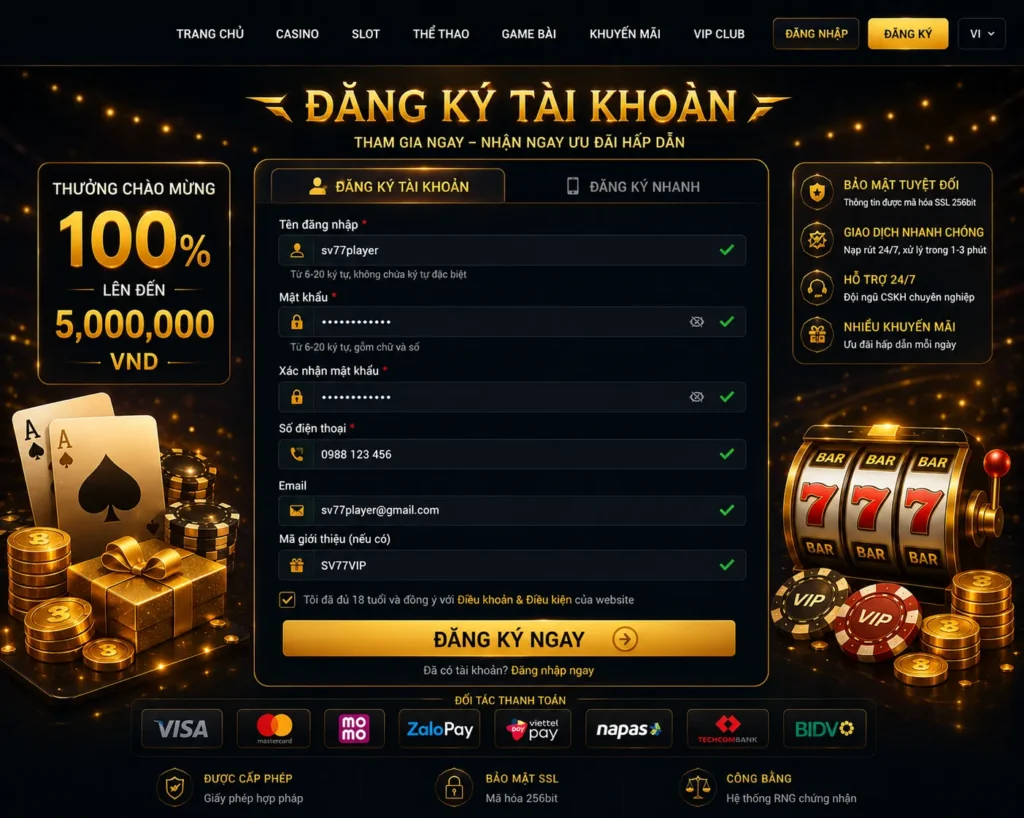 Slots 19 Người chơi dễ dàng đăng ký tài khoản để tham gia Slots SV77