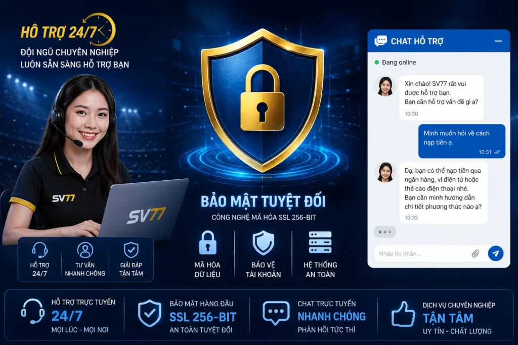 Thể Thao 19 SV77 hỗ trợ khách hàng trực tuyến 24/7 và bảo mật dữ liệu người dùng