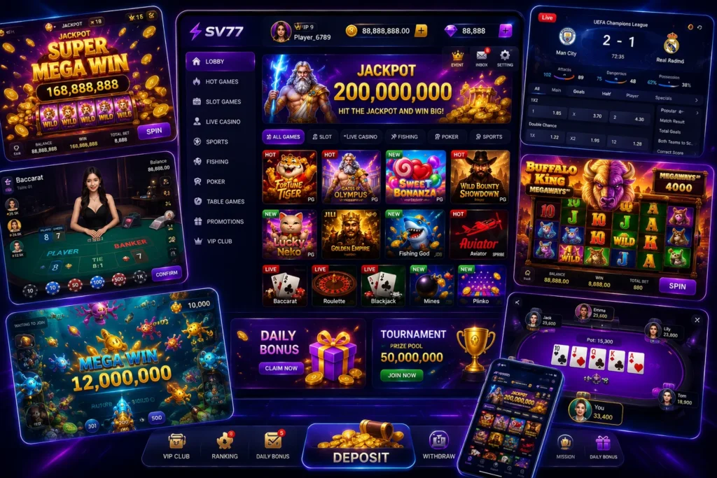 Trò Chơi 10 Kho trò chơi online đa dạng tại SV77.TOP với giao diện hiện đại và nhiều thể loại hấp dẫn.