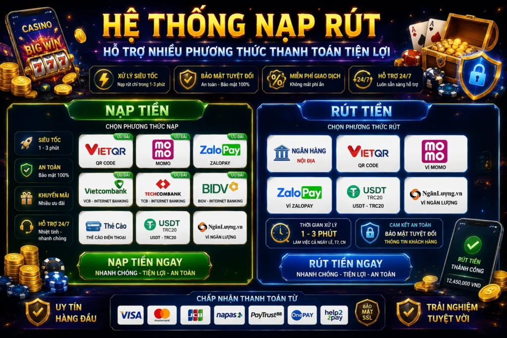 Slots 20 Hệ thống nạp rút SV77 hỗ trợ nhiều phương thức thanh toán tiện lợi