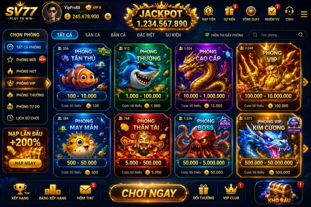 Bắn Cá 14 Hệ thống phòng chơi đa dạng dành cho mọi game thủ