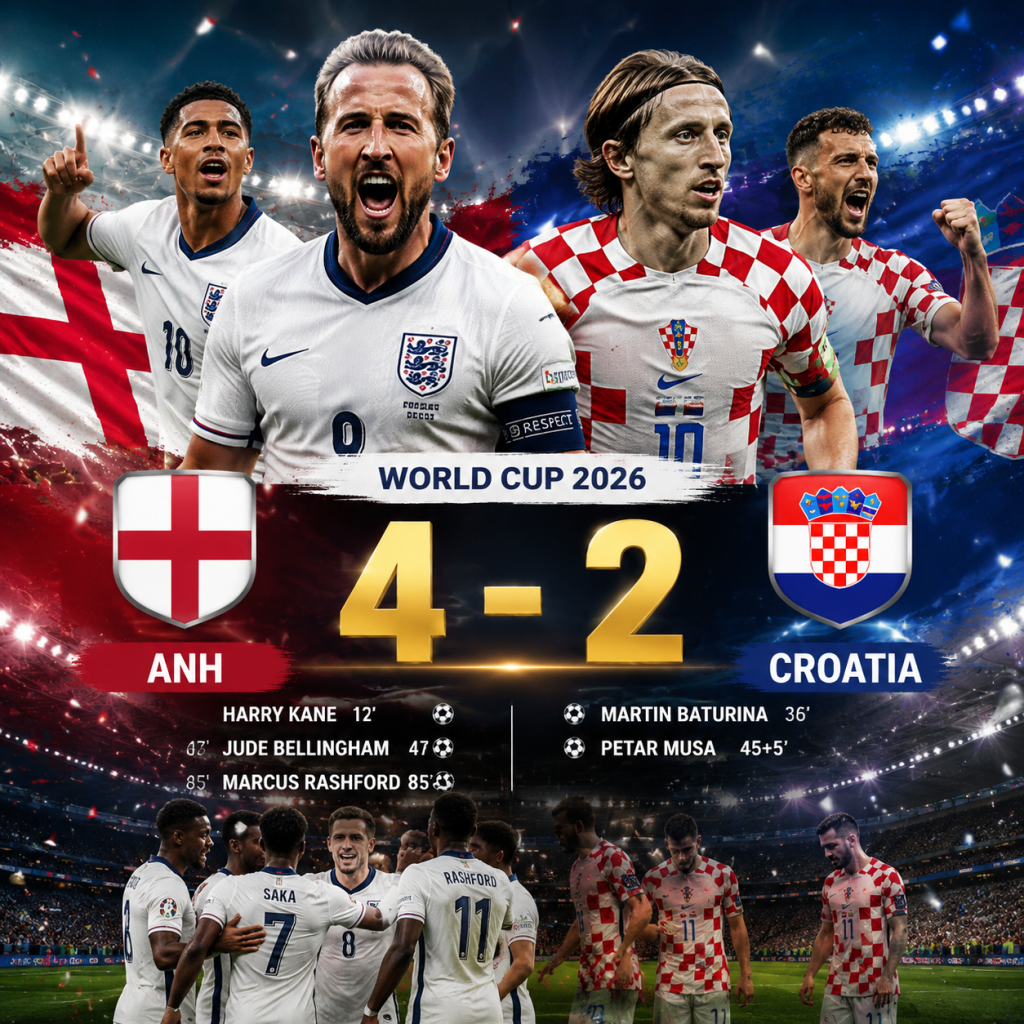 Anh 4-2 Croatia: Tam Sư thắng đậm World Cup 2026 1 anh 4 2 croatia tam su thang dam world cup 2026