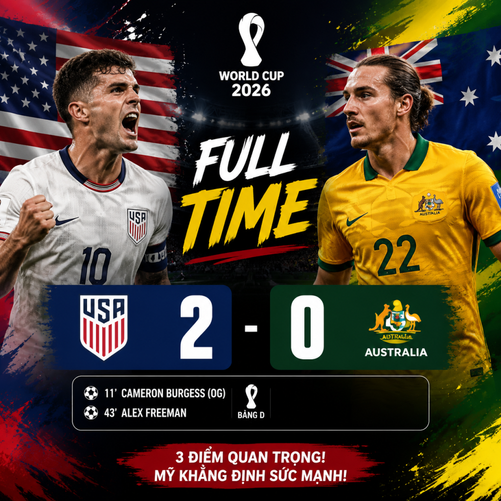 Mỹ 2–0 Úc: Chiến thắng thuyết phục, khẳng định sức mạnh tại World Cup 2026 1 my 2 0 uc chien thang thuyet phuc khang dinh suc manh tai world cup 2026
