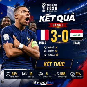 phap 3 0 iraq mbappe toa sang voi cu dup les bleus chinh thuc vao vong knock out world cup 2026